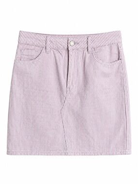 Promod Purple & White Striped Denim Mini Skirt UK 10 / US 6